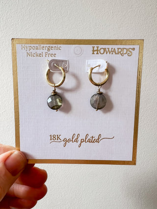 Tahani 18K Gold Plated Genuine Labradorite Hoop Earrings by Howard's Jewelry