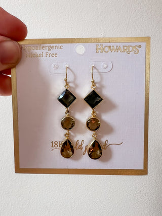 Tahani 18K Gold Plated Linked Gemstone Earrings in Bronze by Howard’s Jewelry