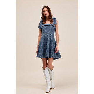 Diamond Ribbon Denim Dress | SM-12