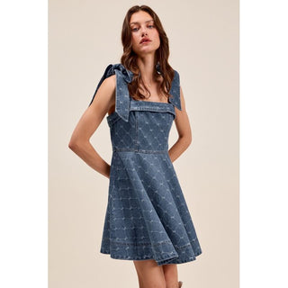 Diamond Ribbon Denim Dress | SM-12