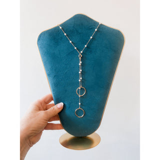 Pearl Station Circle Gold Necklace & Earring Set