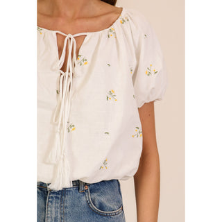 Meadow Bloom Tie Neck Puff Sleeve Top | LU-01