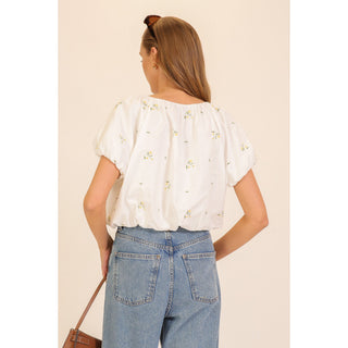 Meadow Bloom Tie Neck Puff Sleeve Top | LU-01