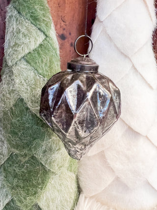 Silver Snowfall Geometric Kugel Ornament