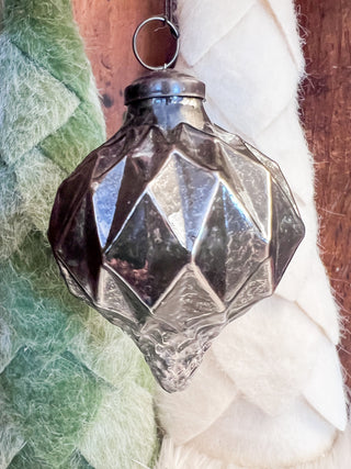 Silver Snowfall Geometric Kugel Ornament