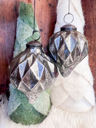 Silver Snowfall Geometric Kugel Ornament