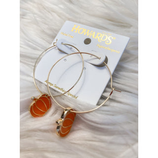 Pumpkin Charm Hoop Drop Earrings | HJ-08