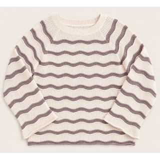 Cream Striped Pointelle Bell Sleeve Sweater Top DR-28