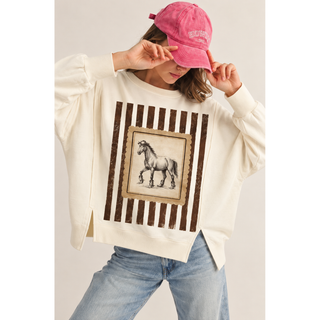Ivory Vintage Rodeo Horse Graphic Relaxed Sweatshirt LL-10