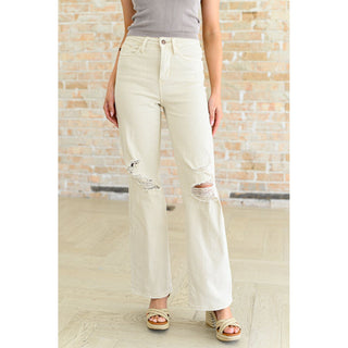 Selena High Rise Distressed 90's Straight Jeans in Bone Judy Blue Denim