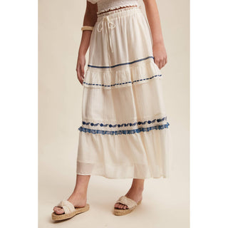 Embroidered Boho Tiered Maxi Skirt | LI-13