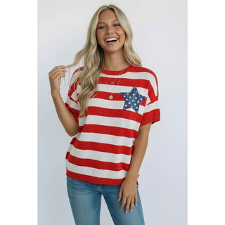 4th of July Stripe Star Patch Top | KA-02