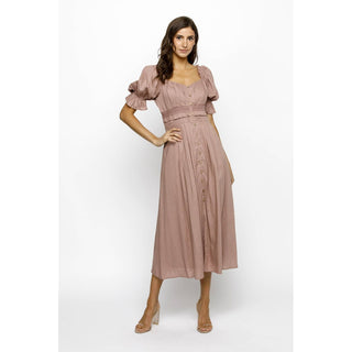 Ember Solid Pleated Prairie Midi Dress ST-08