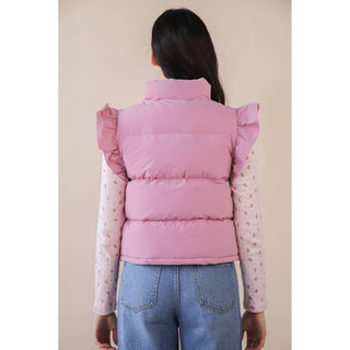 Front Bow Ruffle Sleeve Puffer Vest | VJ-01