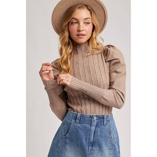 Mock Neck Puff-Sleeve Knit Top | BI-35