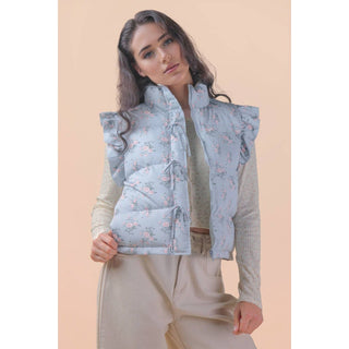 Front Bow Ruffle Sleeve Puffer Vest | VJ-01