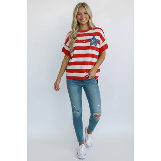 4th of July Stripe Star Patch Top | KA-02