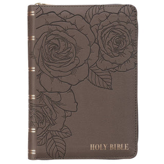 KJV Bible | Compact Large Print | Faux Leather | Gray with Zipper | CG-01