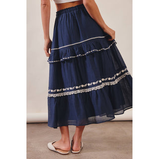 Embroidered Boho Tiered Maxi Skirt | LI-13