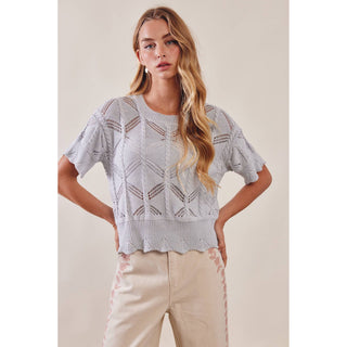Pointelle Knit Short Sleeve Top | LI-15