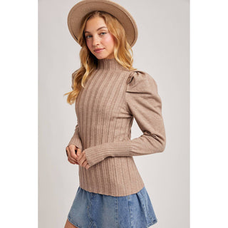Mock Neck Puff-Sleeve Knit Top | BI-35