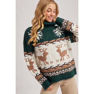 Nordic Reindeer Turtleneck Sweater | BI-32