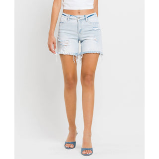 Mid Rise Distressed Stretch Shorts FM-16