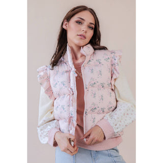 Front Bow Ruffle Sleeve Puffer Vest | VJ-01