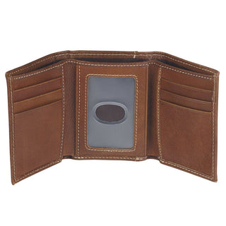 Brown Genuine Leather Ichthus Fish Trifold Wallet