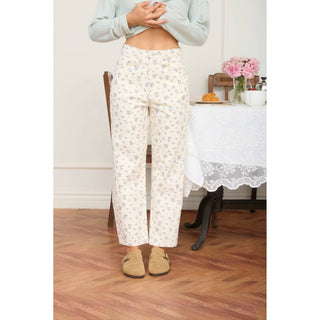 High-Rise Floral Straight Leg Denim Jeans BP-01