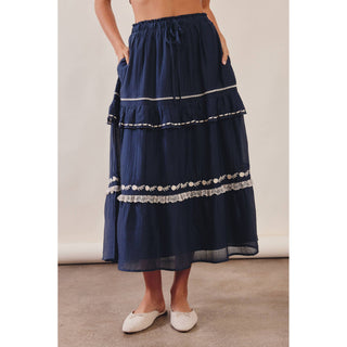 Embroidered Boho Tiered Maxi Skirt | LI-13