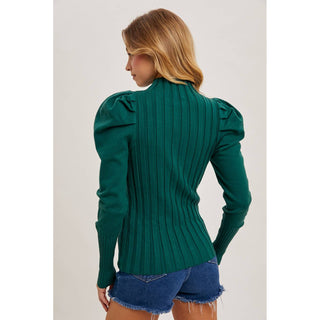 Mock Neck Puff-Sleeve Knit Top | BI-35