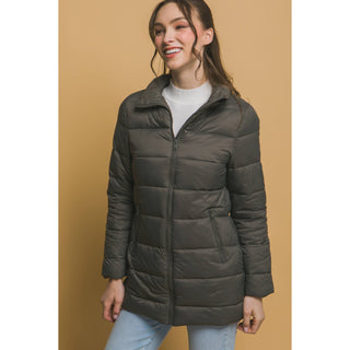 Long Quilted Puffer Jacket w/ Zipper Pockets ZN-39