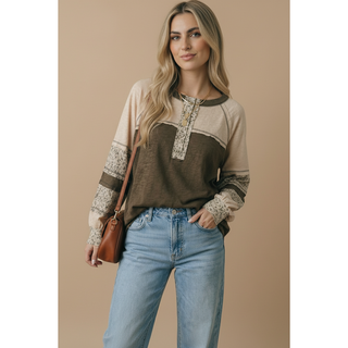 Round Neck Floral Cotton Slub Top | HA-03