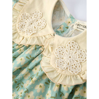 Spring Floral Print Long-Sleeved Romper and Dress Matching Headband RF-03