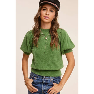 Puff Short Puff Sleeve Knit Top | Soft Mohair | La Miel | LM-24