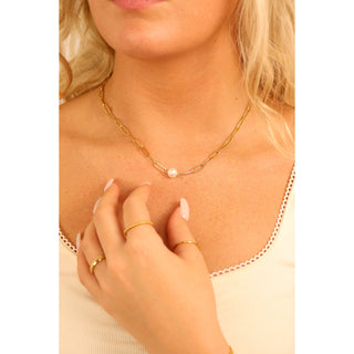 Stainless Steel / Gold Paperclip Necklace With Pearl