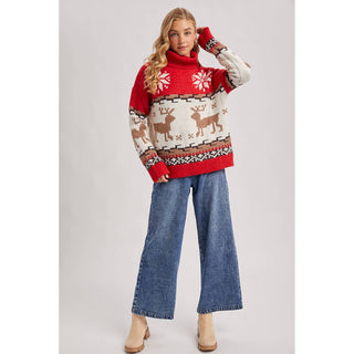 Nordic Reindeer Turtleneck Sweater | BI-32