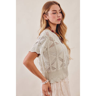 Pointelle Knit Short Sleeve Top | LI-15