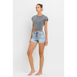 High Rise Single Cuff Denim Shorts FM-12