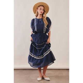 Embroidered Boho Tiered Maxi Skirt | LI-13