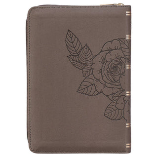 KJV Bible | Compact Large Print | Faux Leather | Gray with Zipper | CG-01