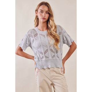 Pointelle Knit Short Sleeve Top | LI-15