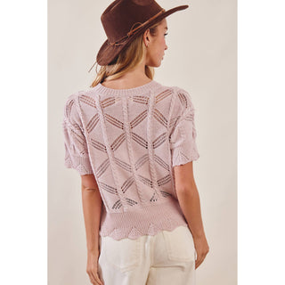 Pointelle Knit Short Sleeve Top | LI-15