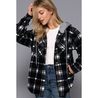 Plaid Print Hoodie Fleece Jacket W/ Pockets ZN-38
