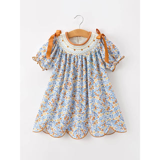Fall Floral Smocked Girls Dress RF-09