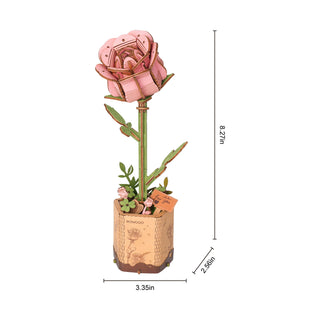 Pink Rose Robotime Rowood DIY Wooden Flower 3D Puzzles