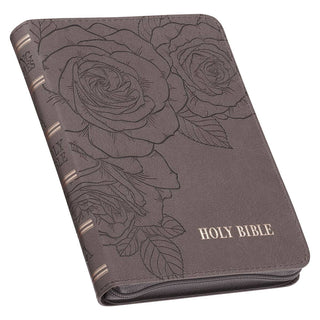 KJV Bible | Compact Large Print | Faux Leather | Gray with Zipper | CG-01