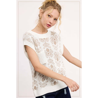 Sleeveless Sweater Vest Top | Floral Pattern | La Miel | LM-26