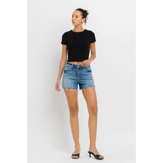 High Rise Raw Hem Denim Shorts FM-13